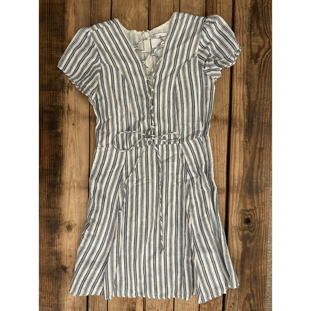 Privacy Please Blue White Striped Lace Up V-Neck Mini Dress XS Coastal Grandma
